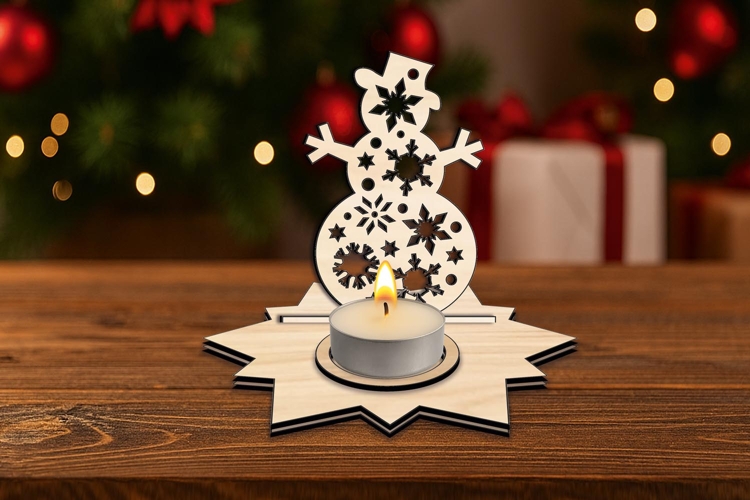 Laser SVG Snowman Christmas Candle Holder Snowflakes Pattern
