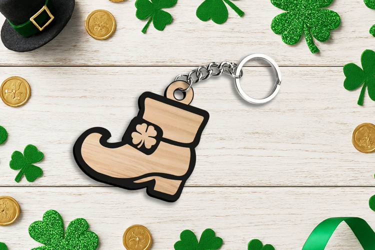 Leprechaun Boot Keychain SVG Patrick Day Lucky Charm Laser