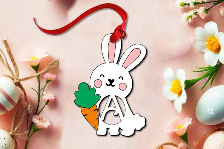 Letter A Easter Ornament Bunny Rabbit SVG Basket Name Tag