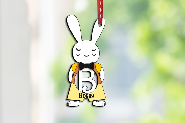 Letter B Easter Male Bunny Basket Tag Ornament SVG Laser