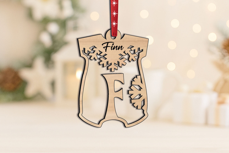 Letter F Onesie SVG Laser Christmas Ornament Gift Alphabet