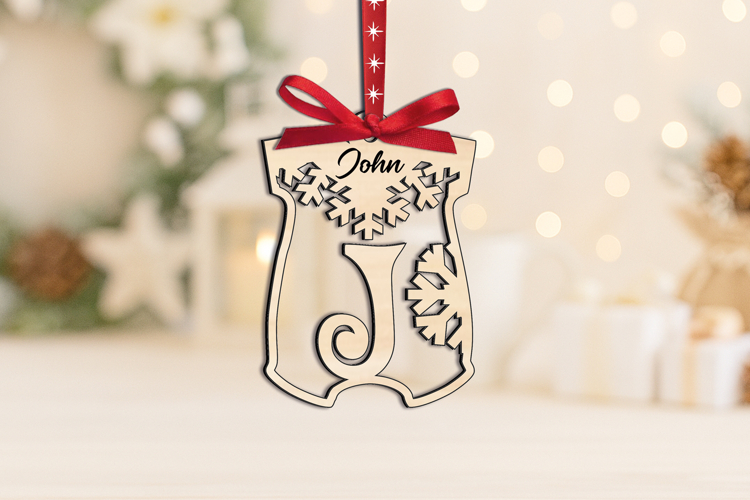 Letter J SVG Christmas Ornament Onesie Laser Gift Alphabet
