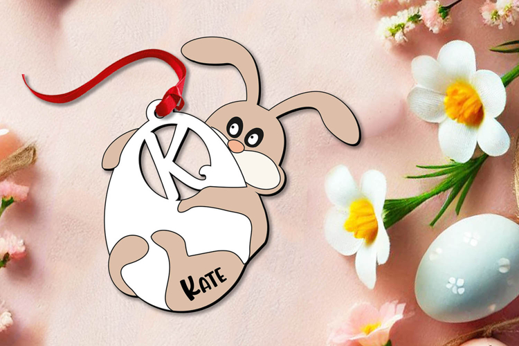 Letter K SVG Easter Basket Name Tag Gift Bunny Laser Present