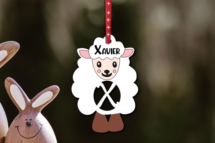 Letter X Lamb Gift Tag SVG Sheep Easter Ornament Basket Name