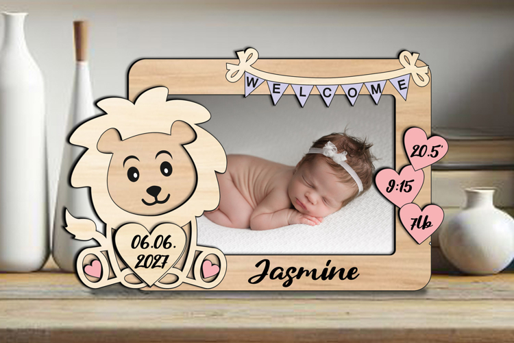 Lion SVG Baby Photo Frame Leo Newborn Laser Home Decor Sign