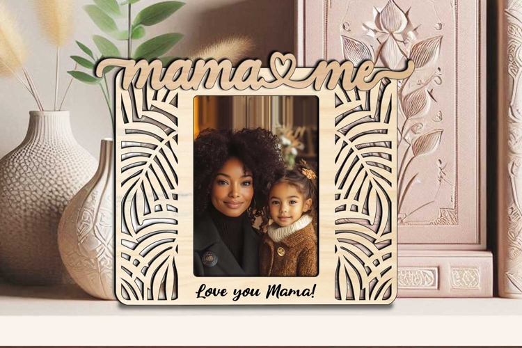 Mama and Me Leaves Green SVG Photo Frame Laser Present Gift example image 1