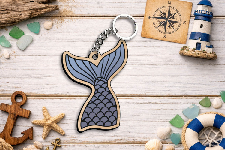 Mermaid Tail Keychain Gift SVG Laser Sea Ocean Maritime Sun