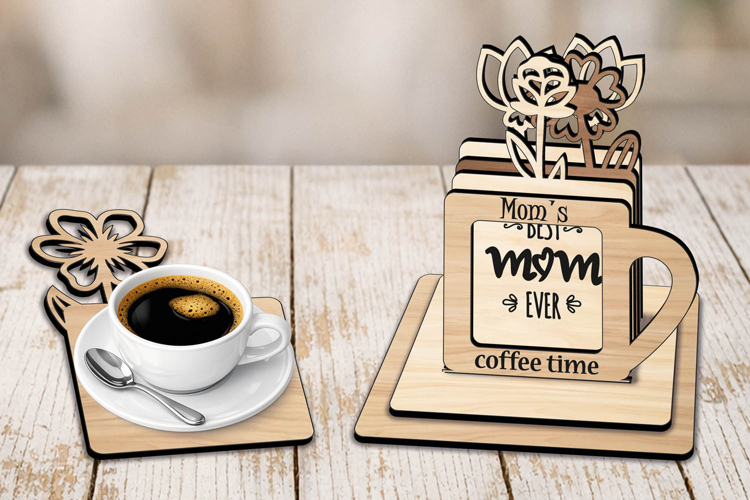Mothers Day Gift Coffee Coasters Flowers Laser SVG Present
