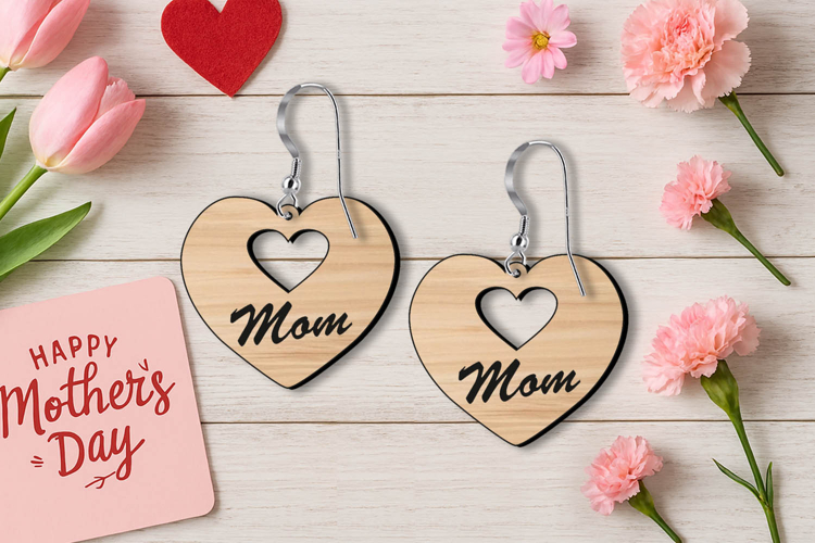 Mothers Day Heart Cutout Mom Earrings Design SVG Laser Gift