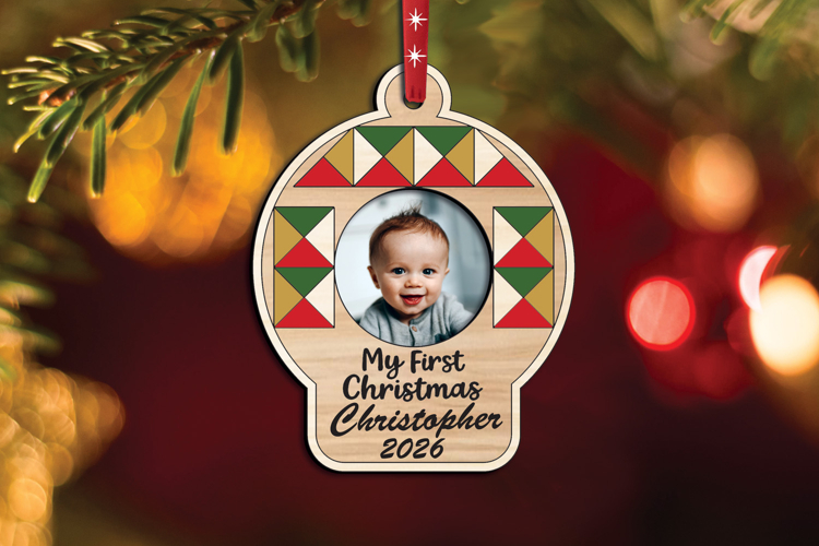 My First Christmas Ball Barn Quilt Baby Photo Ornament SVG