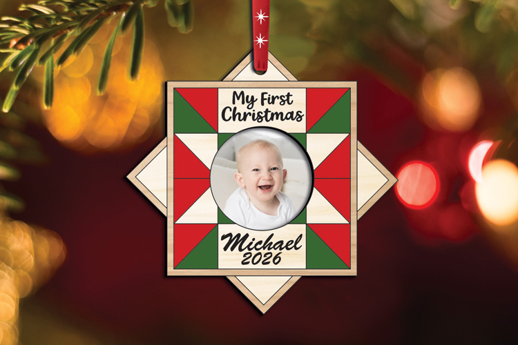 My First Christmas Barn Quilt Baby Photo Ornament SVG Laser