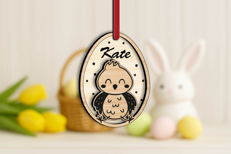 Name Tag Basket Easter Egg Ornament SVG Chicken Laser Gift
