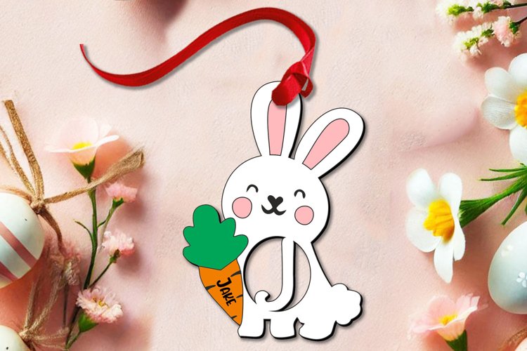 Name Tag SVG Letter J Easter Ornament Bunny Rabbit Basket