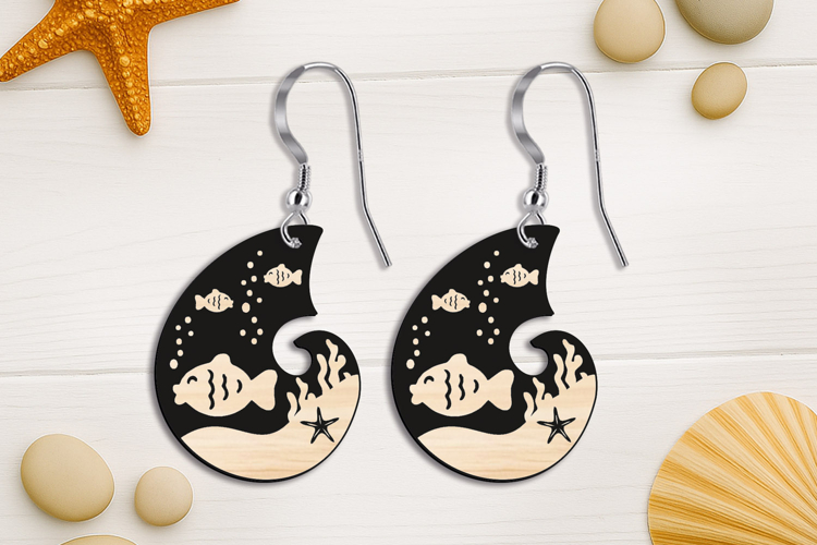 Nautical Seashell Fish Earring SVG Nature Summer Laser Gift