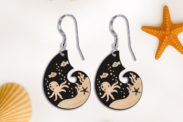 Octopus Ocean Maritime Earring SVG Nature Summer Laser Gift