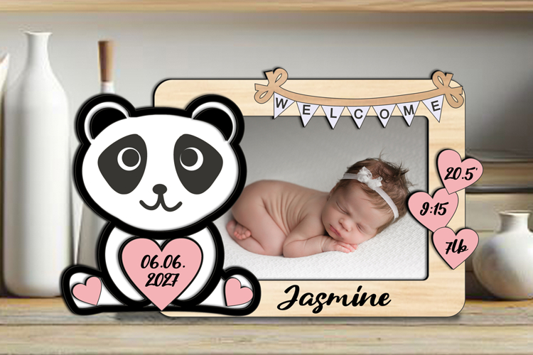 Panda Laser Baby Photo SVG Frame Gift Board Newborn Picture
