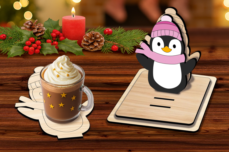 Penguin Christmas Coaster Laser SVG Holiday Present Decor