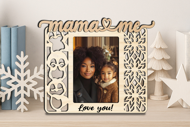 Penguin Christmas Mama and Me SVG Photo Frame Laser Present