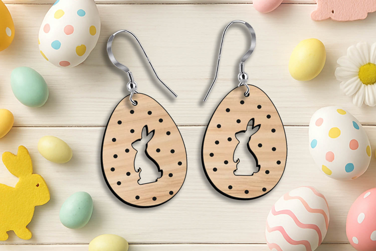 Polka Dots Egg Bunny Easter Earrings Laser SVG Holiday Gift