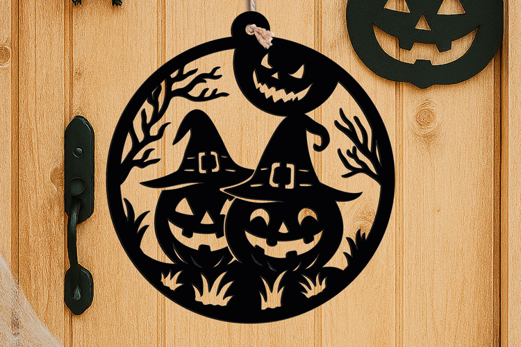 Pumpkins Halloween Door Hanger SVG Welcome Sign Laser Home