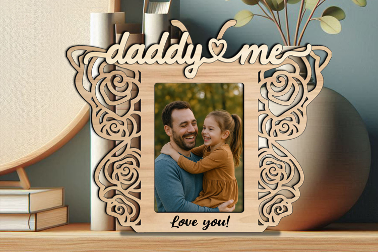 Rose Butterfly SVG Daddy & Me Photo Frame Gift Laser Design