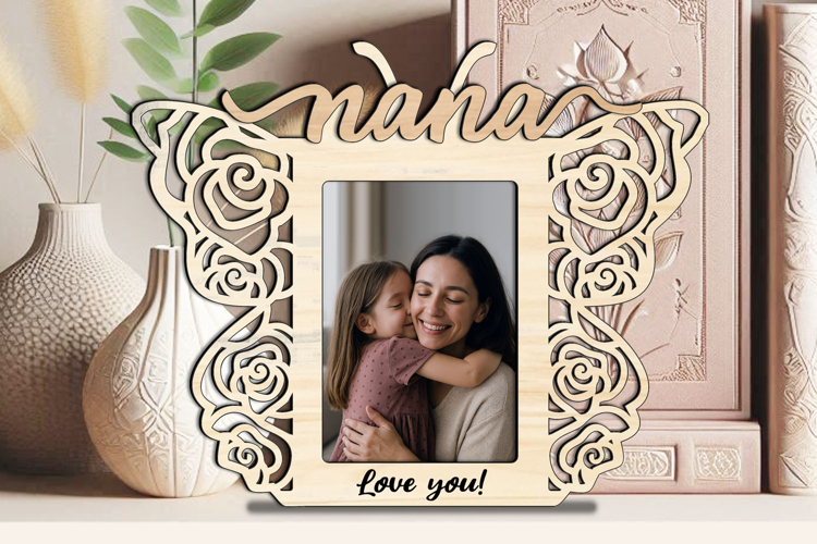 Rose Butterfly SVG Nana Photo Frame Laser Gift Home Decor