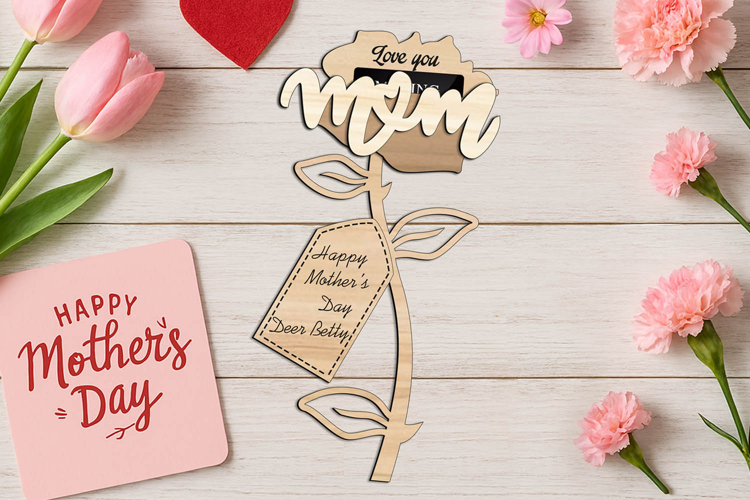 Rose Flower Mothers Day Gift Card Holder SVG Laser Present