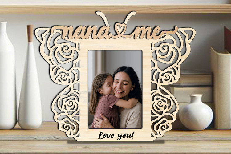 Rose SVG Butterfly Design Nana and Me Photo Frame Laser Gift