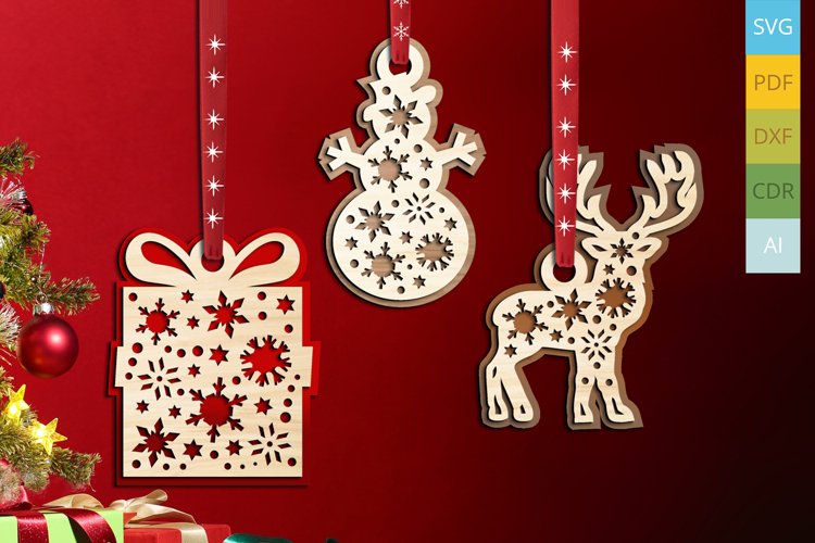 Set 10 Christmas Tree Ornament Holiday Rudolph Present Gift