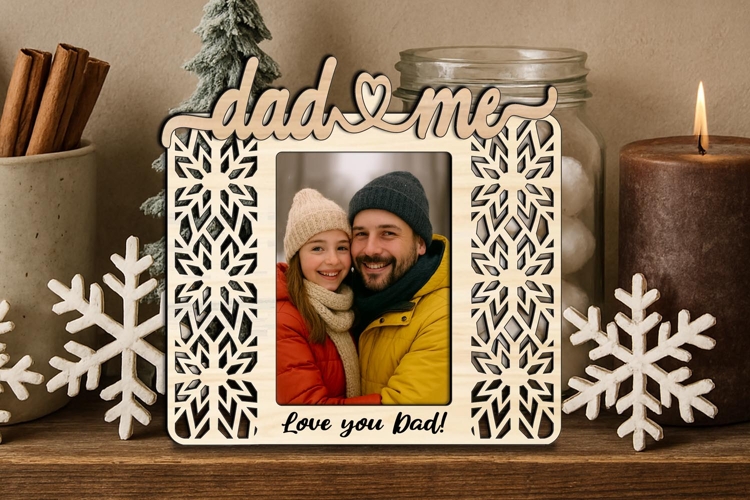 Snowflake Dad and Me SVG Photo Frame Christmas Laser Present