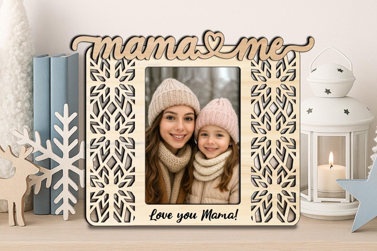 Snowflake Mama and Me SVG Winter Photo Frame Present Laser