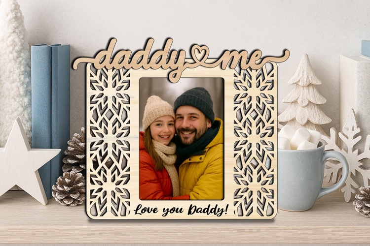 Snowflake SVG Daddy and Me Winter Photo Frame Gift Kid Laser example image 1