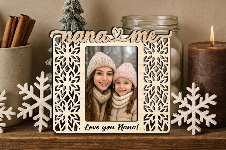 Snowflake SVG Nana and Me Photo Frame Laser Gift Winter Kids