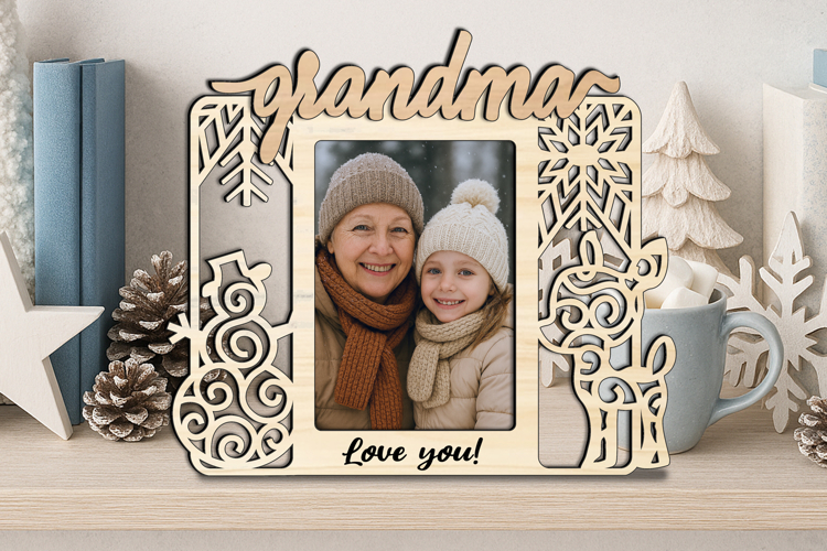 Snowman Deer Christmas Grandma SVG Photo Frame Laser Gift