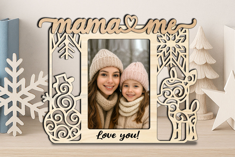 Snowman Deer Christmas Mama and Me SVG Photo Frame Laser Pic
