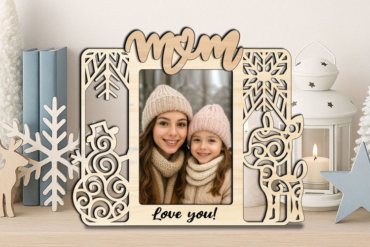Snowman Deer SVG Christmas Mom Frame Photo Gift Laser Winter