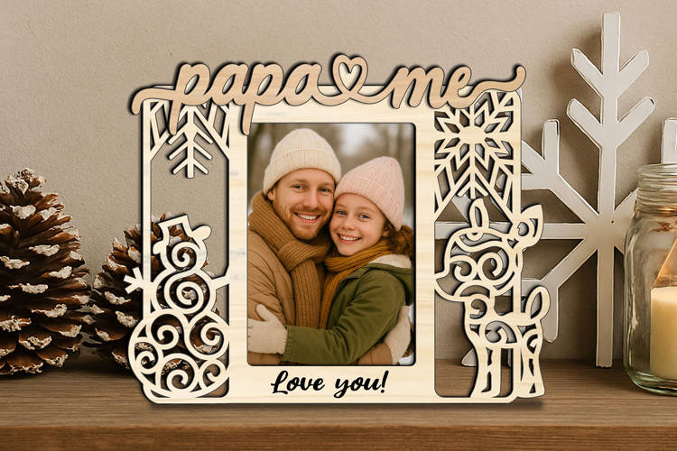 Snowman Deer SVG Christmas Winter Papa and Me Photo Frame