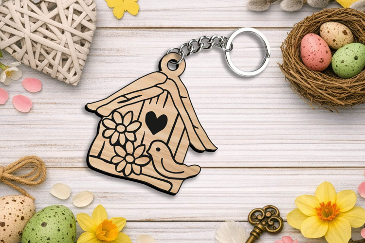Spring Bird House Keychain Laser SVG Gift Present Accessory