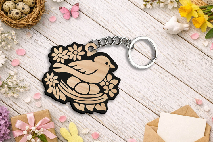 Spring Bird Nest Eggs Keychain Laser SVG Gift Accessory