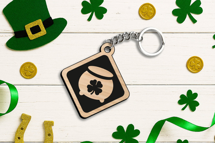 Lucky Charm Keychain SVG Cauldron Patrick Day Laser Rhomboid