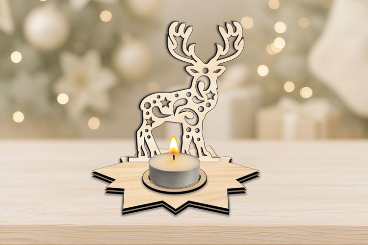 Stag Laser Cut Design SVG Christmas Candle Holder Present