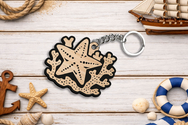 Starfish Ocean Sea Beach Keychain Gift SVG Laser Maritime