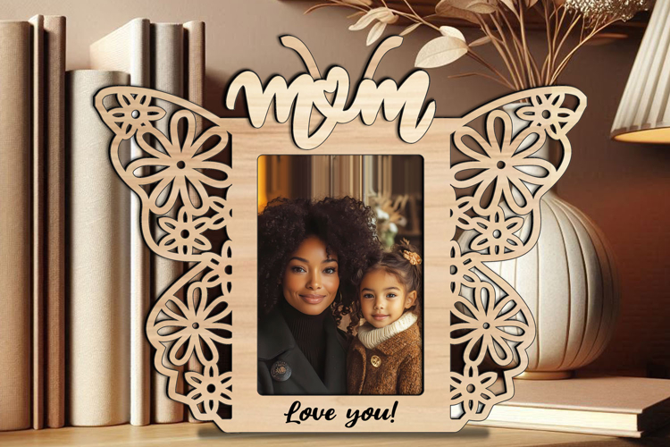 SVG Butterfly Mom Photo Frame Laser Gift Home Present Decor