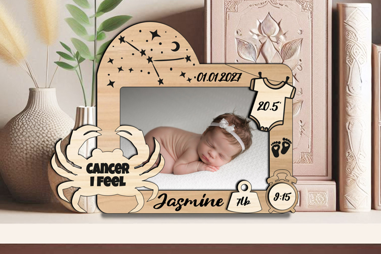 SVG Cancer Zodiac Baby Photo Frame Present Newborn Laser Pic example image 1