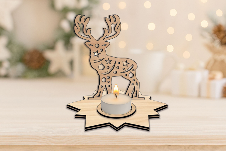 SVG Christmas Candle Holder Deer Star Design Laser Cut Gift