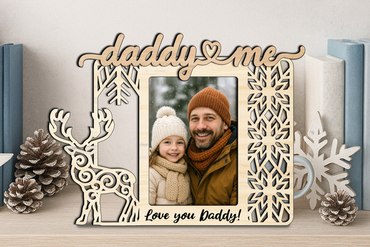 SVG Christmas Daddy and Me Photo Frame Gift Winter Deer Wood
