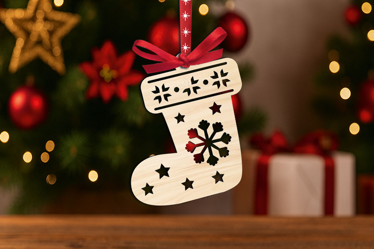 SVG Christmas Holiday Sock Gift Ornament Laser Present Boot