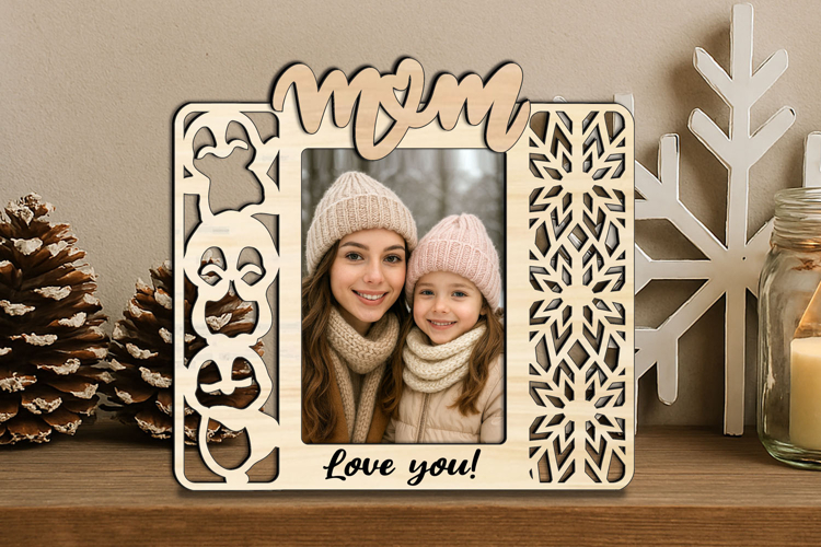 SVG Christmas Penguin Mom Photo Frame Laser Gift Winter Pic