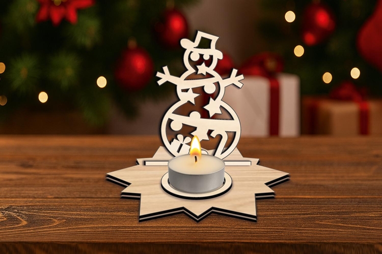 SVG Christmas Tree Pattern Snowman Candle Holder Laser Gift