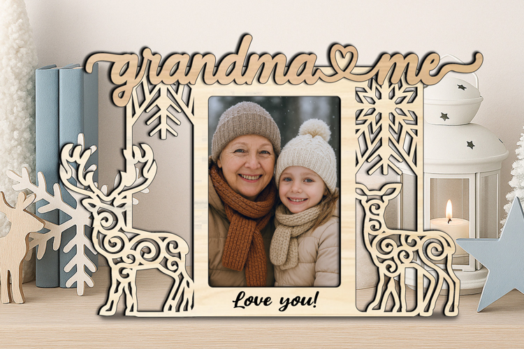 SVG Deer Couple Christmas Grandma Me Photo Frame Laser Gift